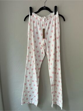 SKIMS POINTELLE STRAIGHT LEG PANTS SNOW LACE HEARTS XS